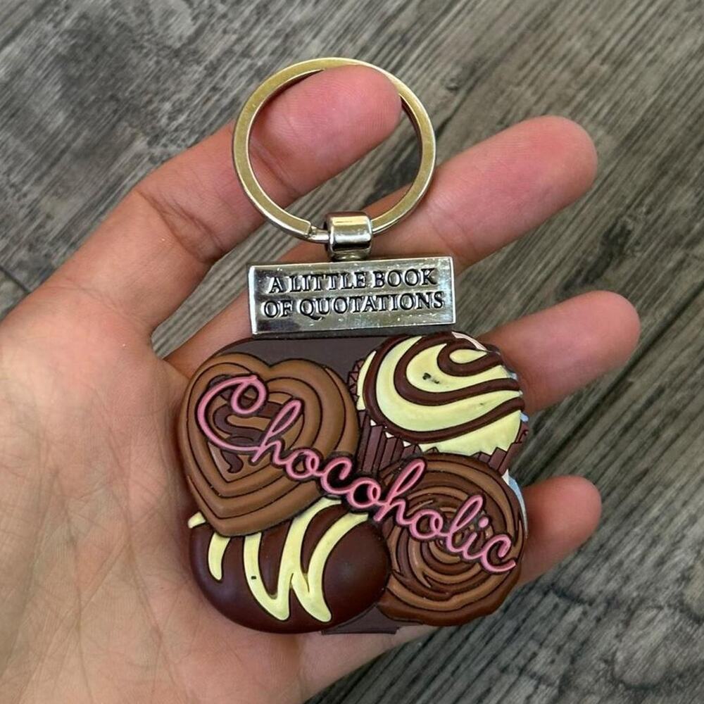 Cute Vintage Y2K Chunky Rubber Chocoholic Silver Keychain Mini Book